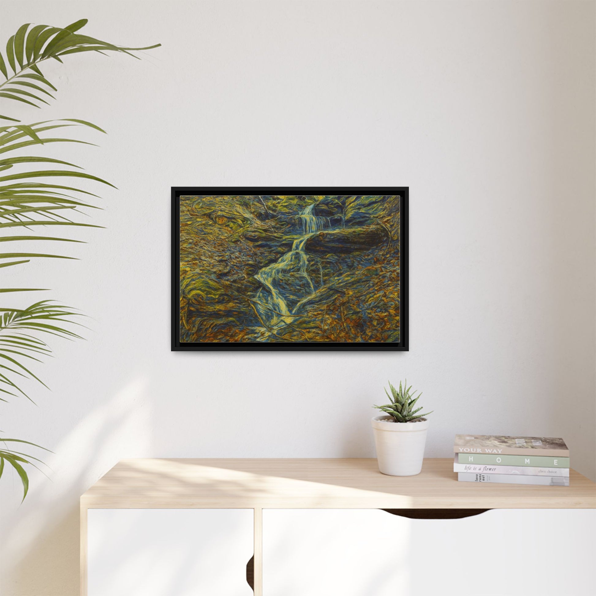 Van Gogh Style Framed Matte Canvas Art Print - Nature-Inspired Wall Decor, Abstract Waterfall Artwork, Home Office Decoration - TRV