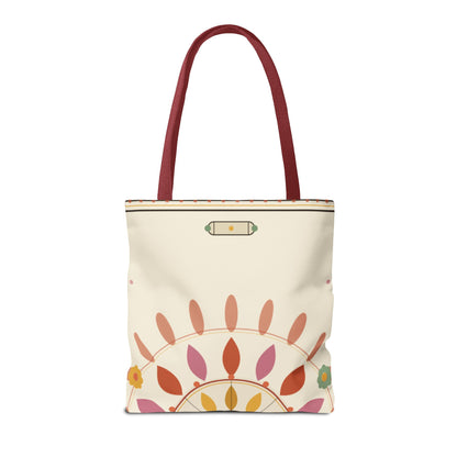 Boho Floral Mandala Tote Bag | Pastel Sunburst Pattern