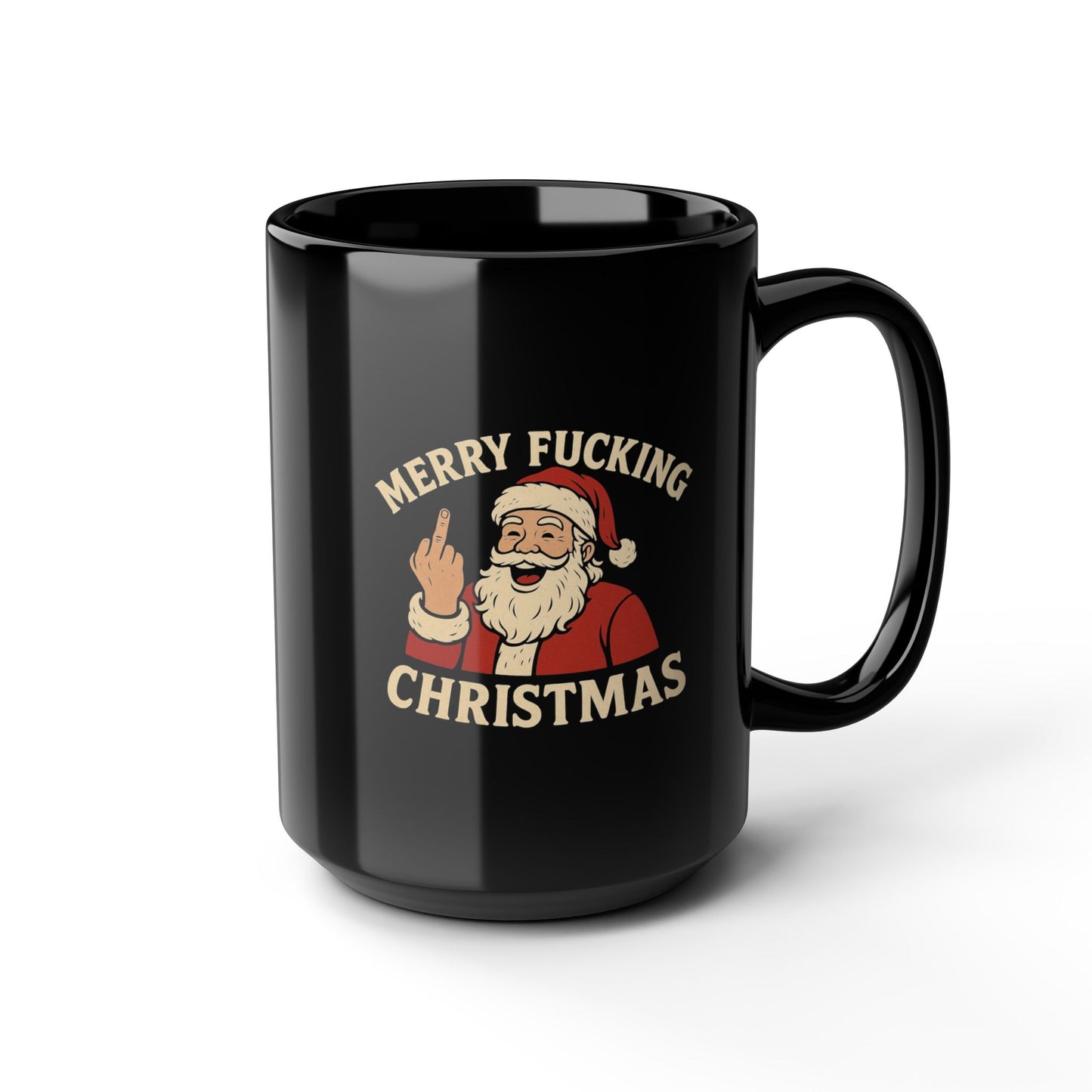 Irreverent Merry Christmas Mug — Funny Santa Coffee Mug (Black, 11/15oz)