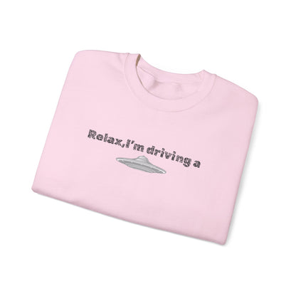 Relaxing UFO Driving Sweatshirt, Funny Gift for UFO Lovers, Unisex Crewneck Pullover, Casual Wear, Space Enthusiast Apparel