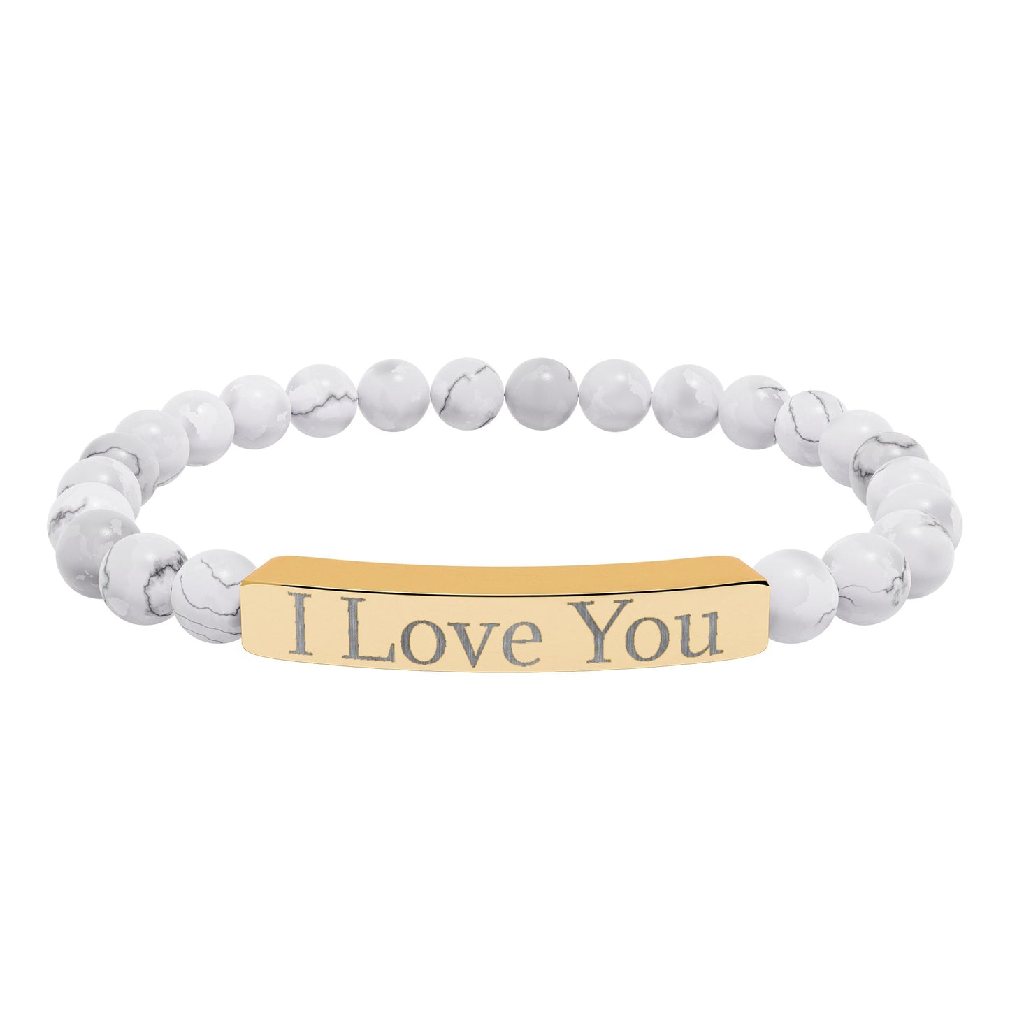 I Love You engraved stone stretch bracelet | Natural stone beaded bracelet - TRV