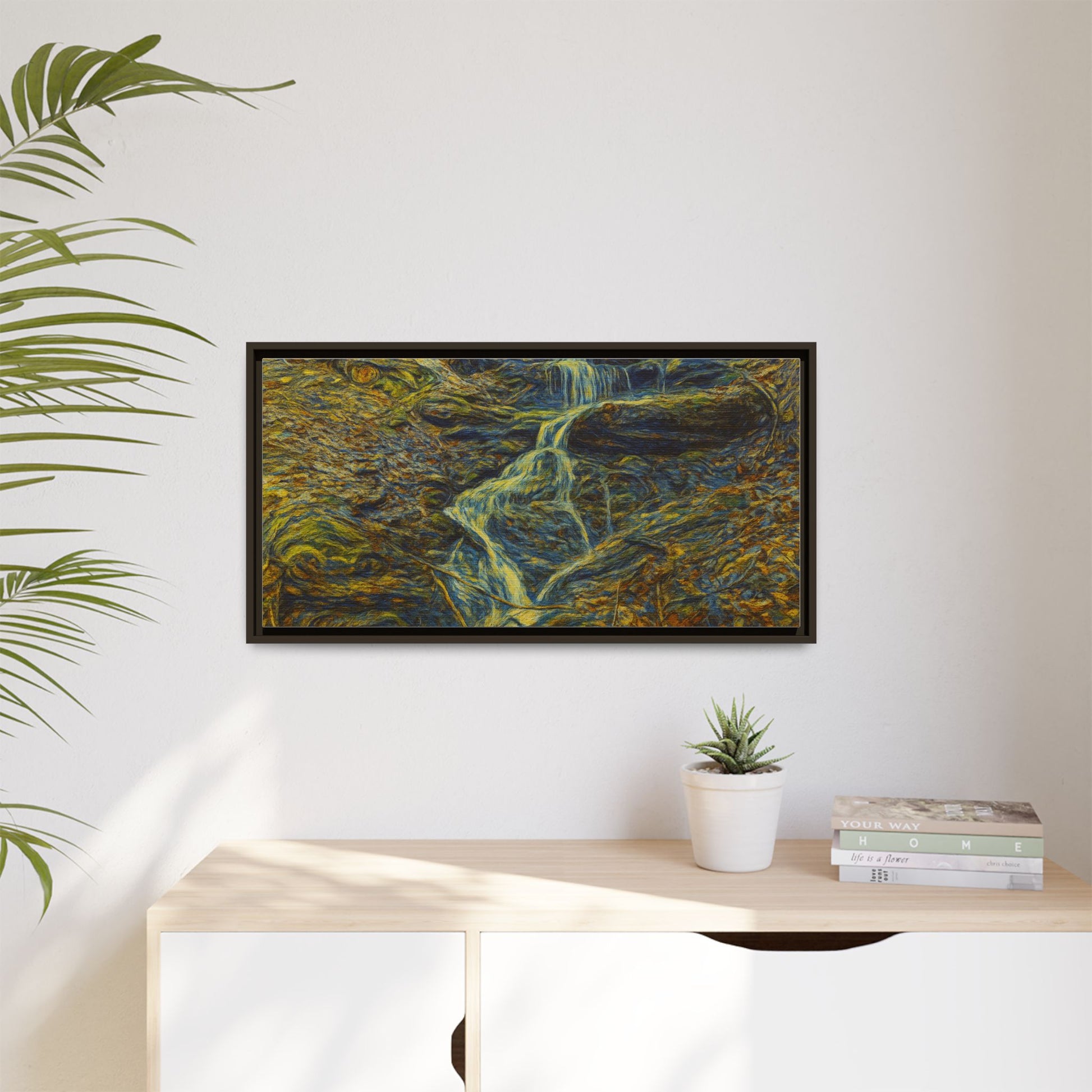 Van Gogh Style Framed Matte Canvas Art Print - Nature-Inspired Wall Decor, Abstract Waterfall Artwork, Home Office Decoration - TRV