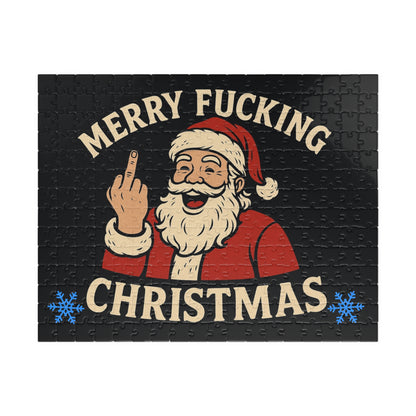 Irreverent Merry Christmas Puzzle | Santa Middle Finger Holiday Jigsaw