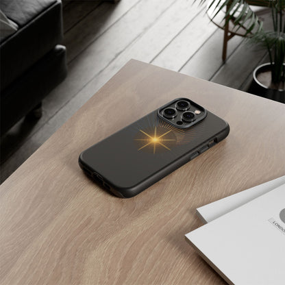 Tough Cases - Radiant Star Phone Case, Protective Black Shockproof Cover with Golden Light Design