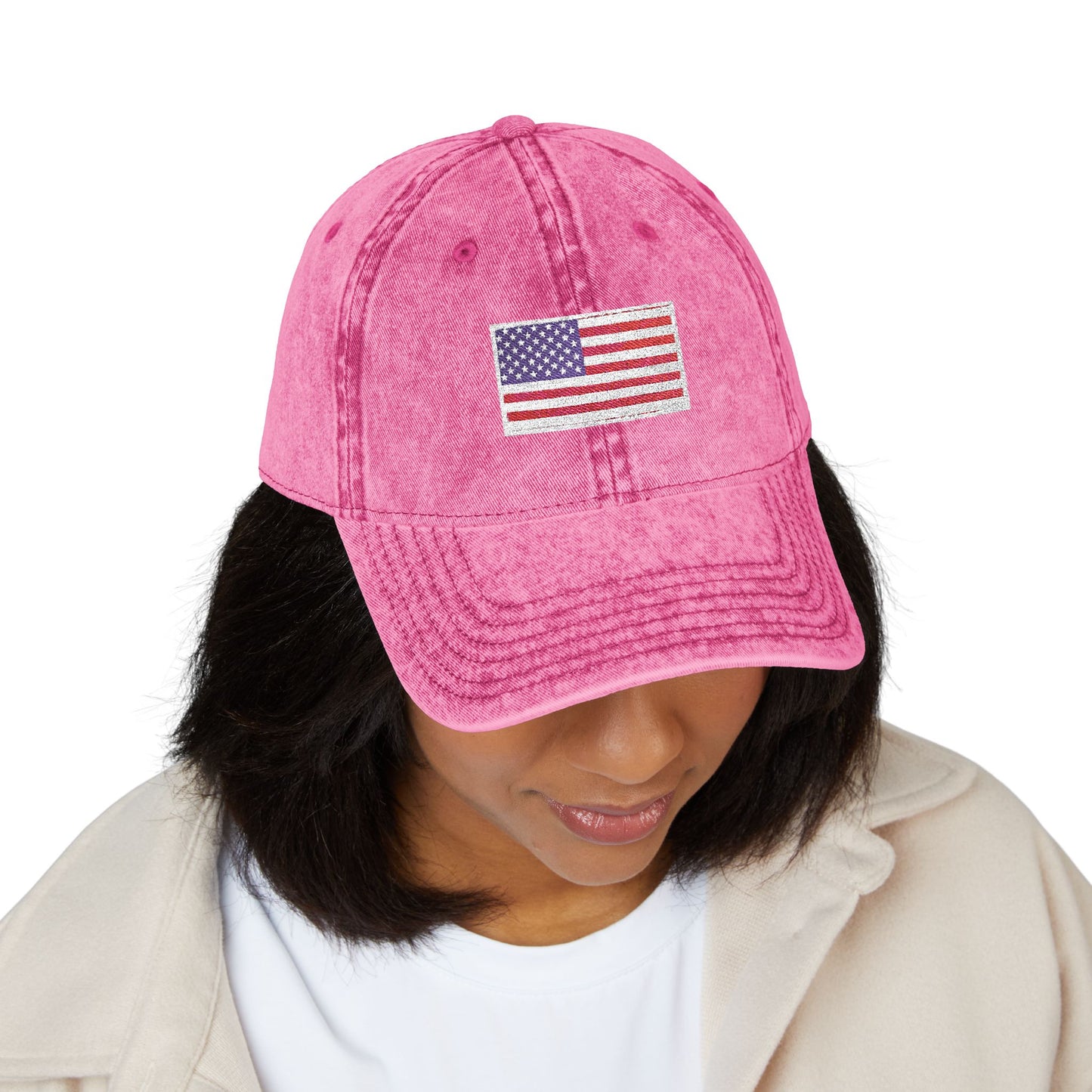 Embroidered Vintage Cap with USA Flag Design - TRV