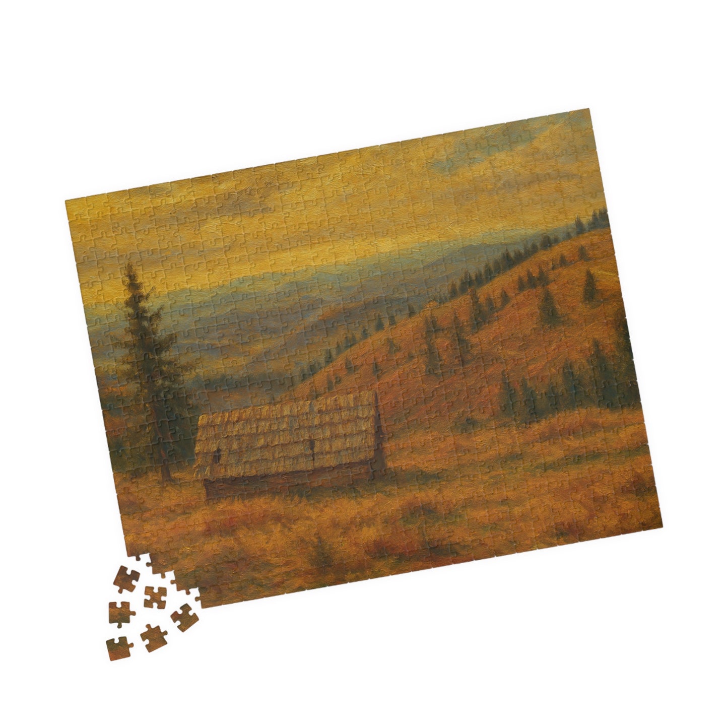 Autumn Mountain Cabin Puzzle 520-piece | Landscape Jigsaw - TRV