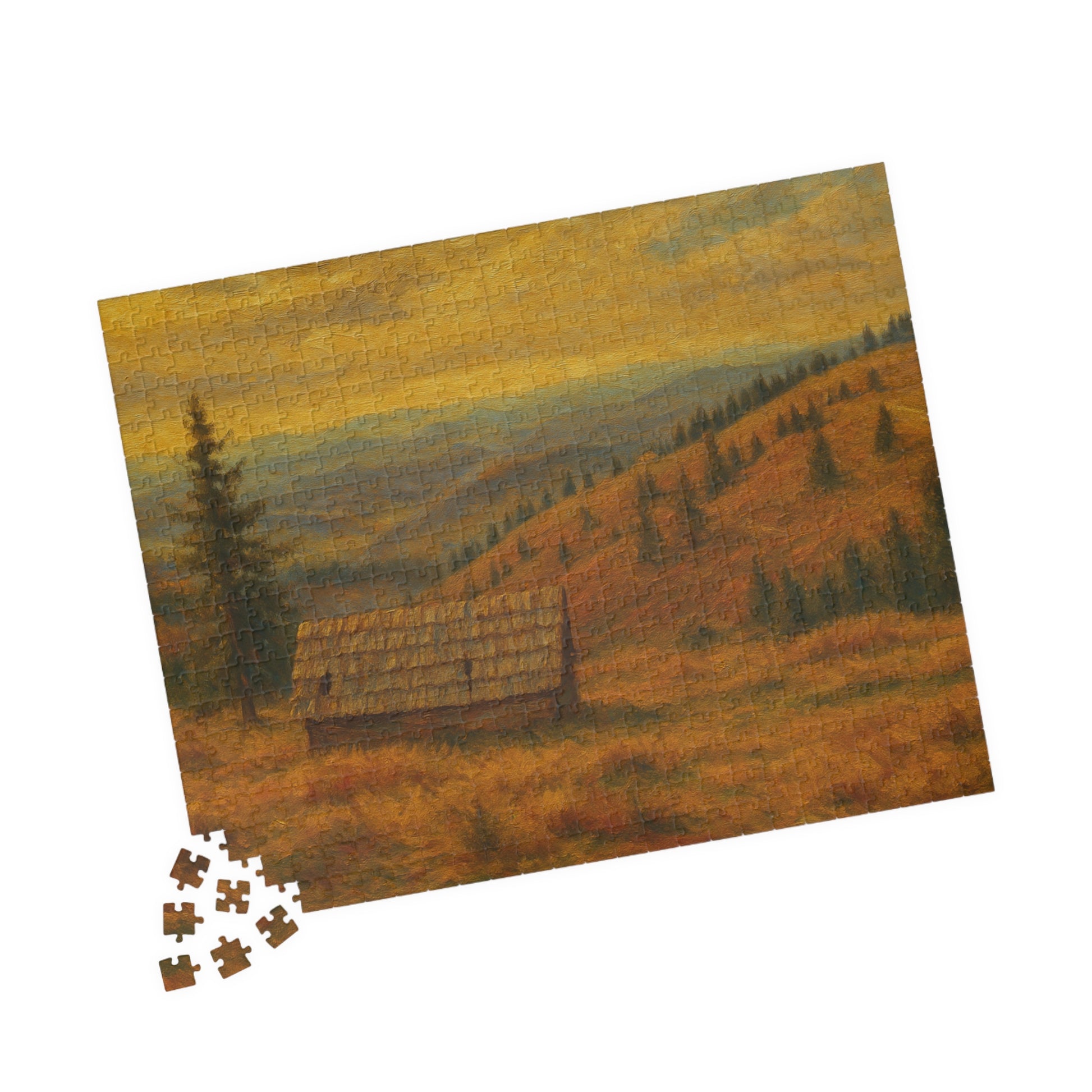 Autumn Mountain Cabin Puzzle 520-piece | Landscape Jigsaw - TRV