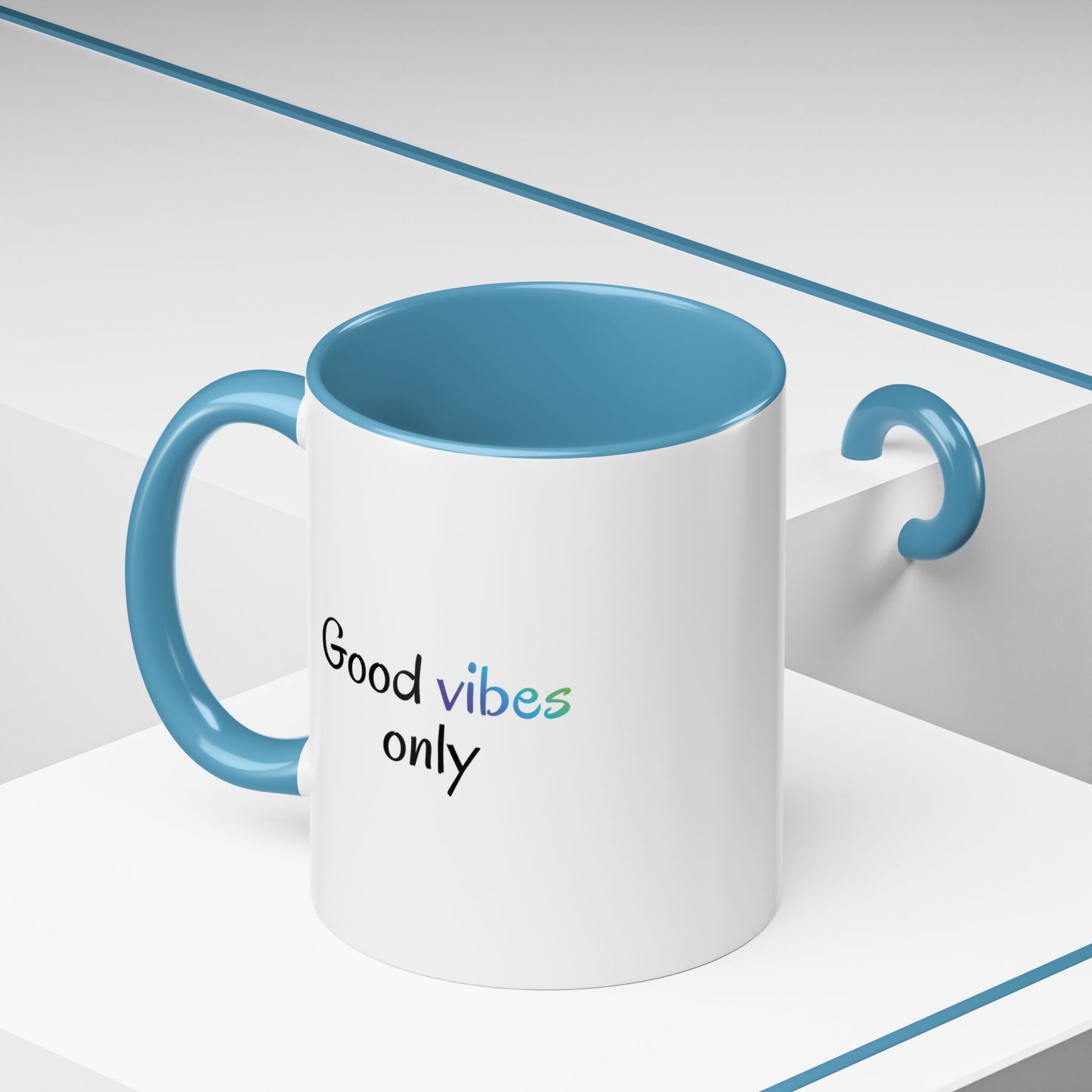 Good Vibes Only Accent Coffee Mug - Positive Energy 11 & 15oz Cup for Happiness, Inspirational Gift, Morning Motivation, Ceramic Tea Cup,