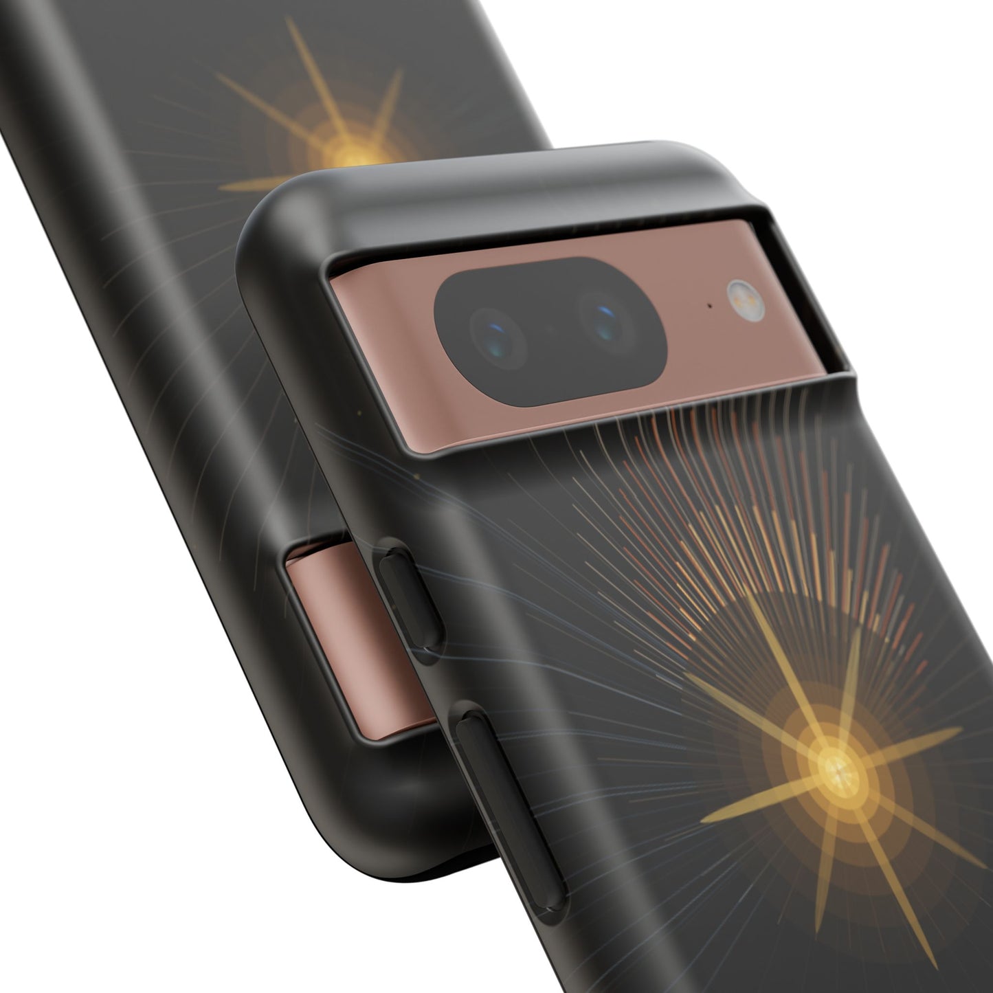 Tough Cases - Radiant Star Phone Case, Protective Black Shockproof Cover with Golden Light Design