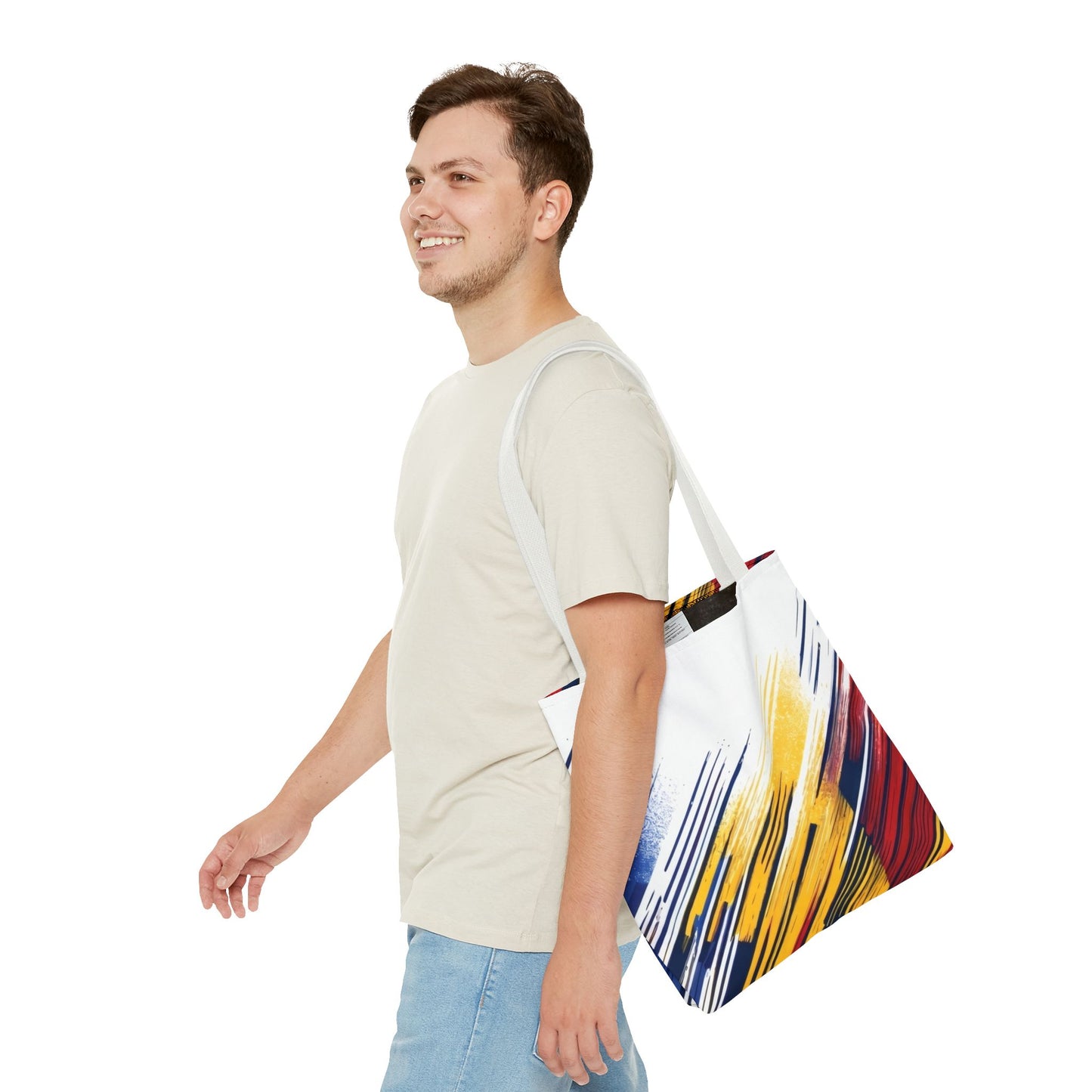 Abstract Brushstroke Tote Bag - Bold Red, Yellow & Blue All-Over Print