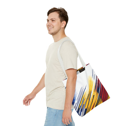 Abstract Brushstroke Tote Bag - Bold Red, Yellow & Blue All-Over Print