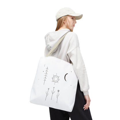 Minimal Moon and Sun Botanical Tote | Celestial Line Art Bag