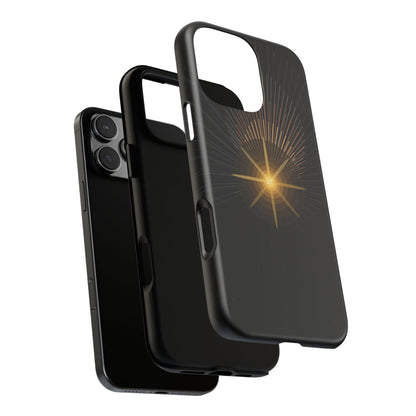 Tough Cases - Radiant Star Phone Case, Protective Black Shockproof Cover with Golden Light Design