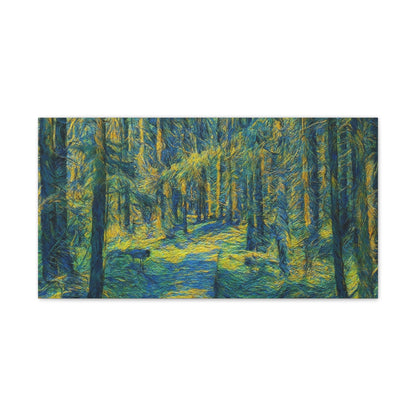 Sunlit Forest Path Canvas – Impressionist Woodland Wall Art
