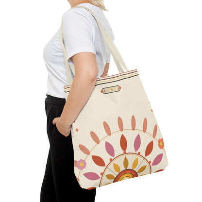 Boho Floral Mandala Tote Bag | Pastel Sunburst Pattern
