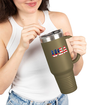 Insulated Travel Mug with USA Design - Perfect for Road Trips, Outdoor Adventures, and Gifts, 40oz Tumbler for Coffee, Tea, and More