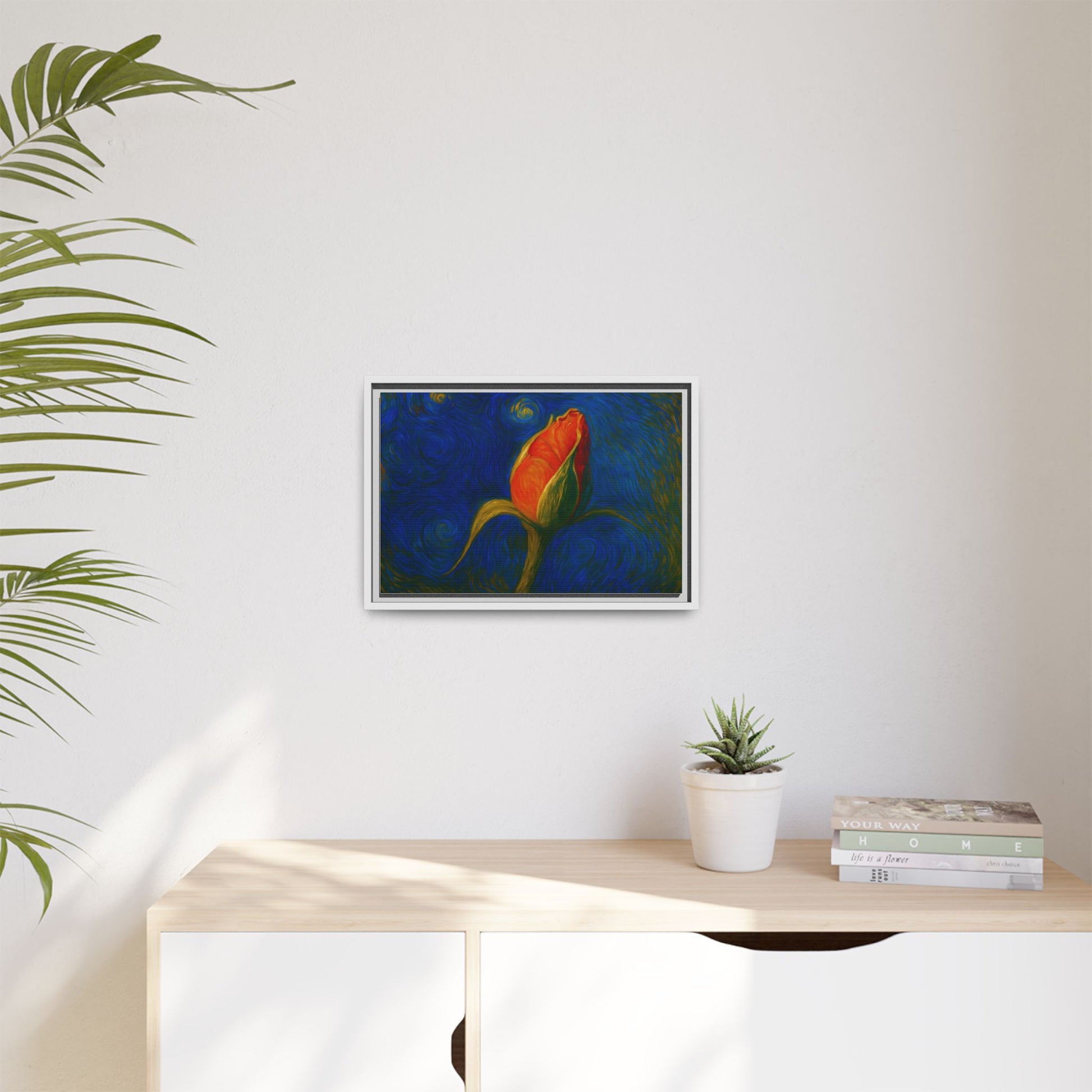 Red Rose Bud Painting Canvas Framed | Matte Wall Art - TRV
