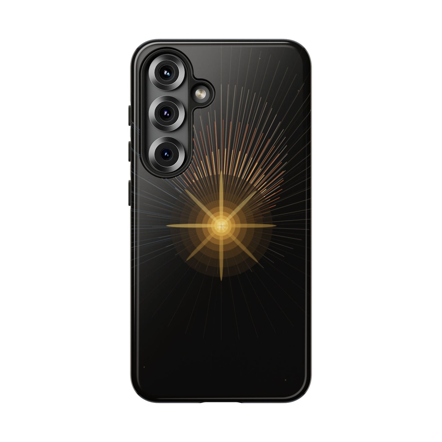 Tough Cases - Radiant Star Phone Case, Protective Black Shockproof Cover with Golden Light Design