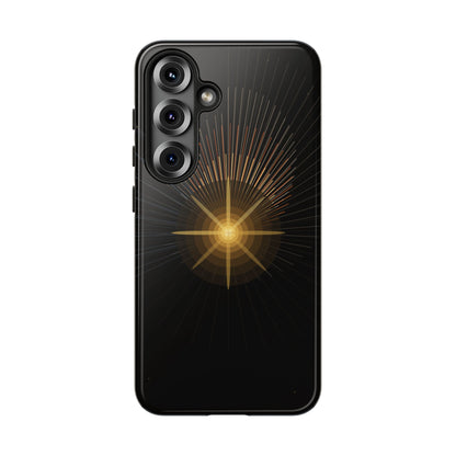 Tough Cases - Radiant Star Phone Case, Protective Black Shockproof Cover with Golden Light Design