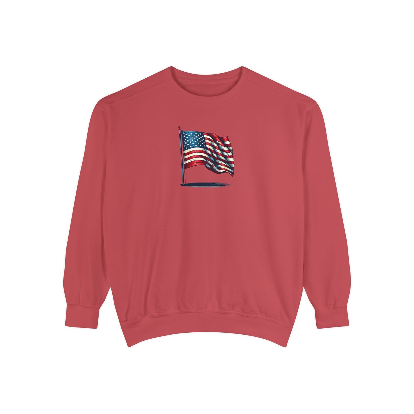 Patriotic Unisex Garment-Dyed Sweatshirt with Vintage American Flag, Cozy Fall Outfit, Statement Sweater, Gift for Veterans, Casual Fashion - TRV