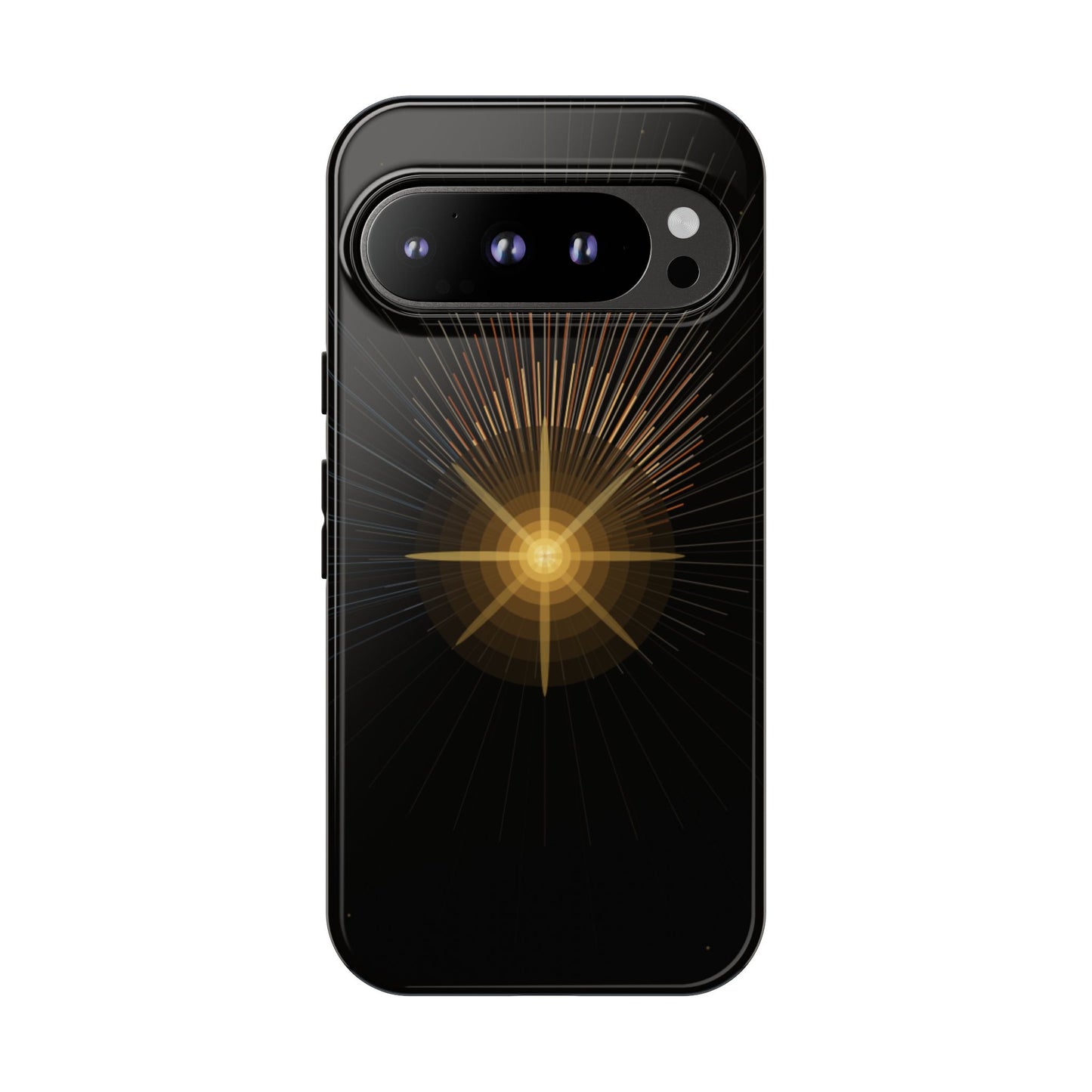 Tough Cases - Radiant Star Phone Case, Protective Black Shockproof Cover with Golden Light Design