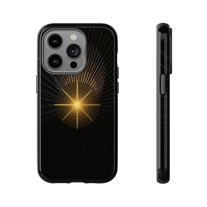 Tough Cases - Radiant Star Phone Case, Protective Black Shockproof Cover with Golden Light Design