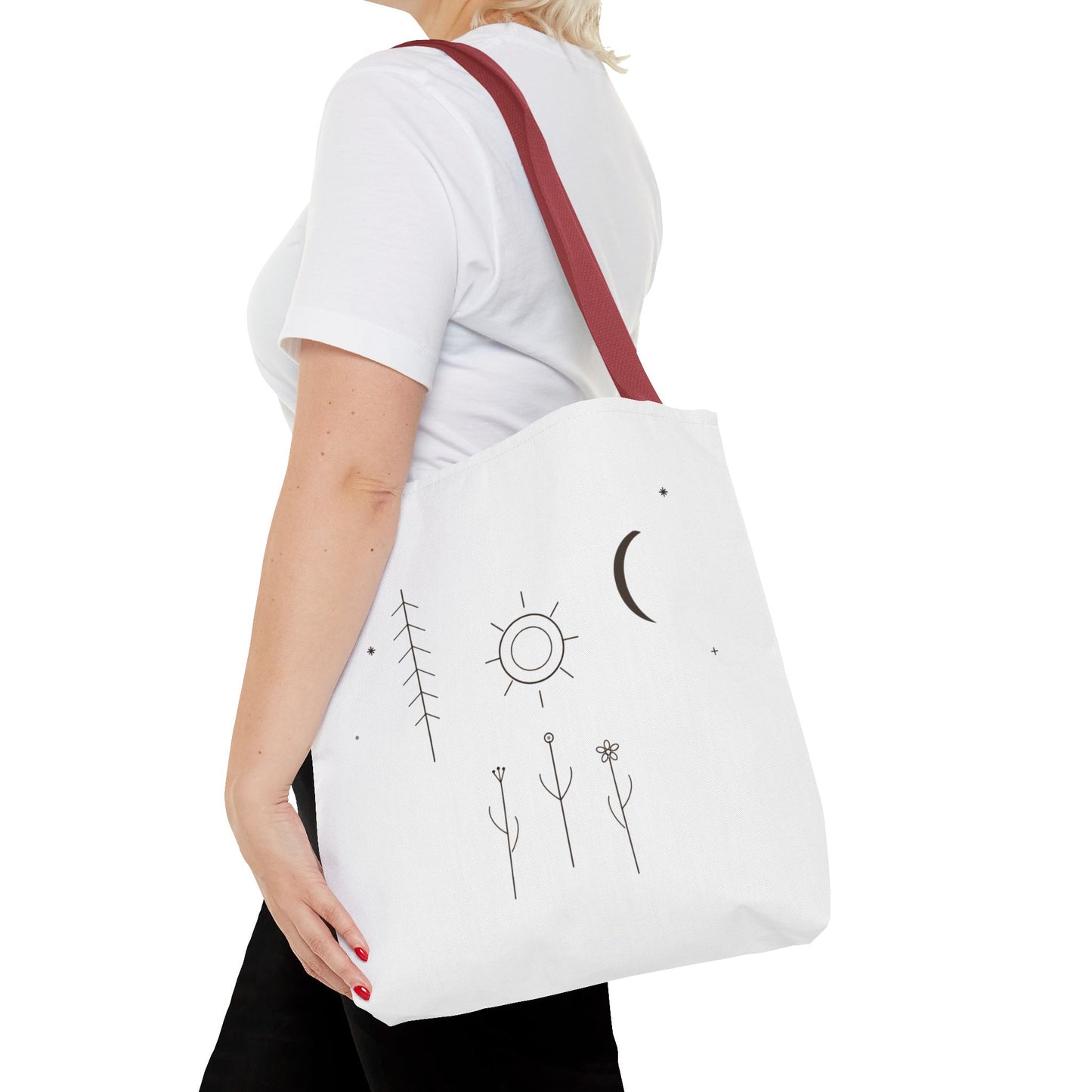Minimal Moon and Sun Botanical Tote | Celestial Line Art Bag
