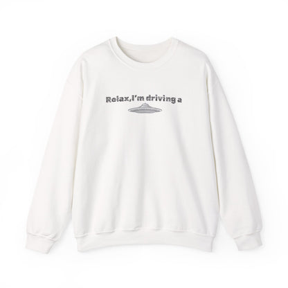 Relaxing UFO Driving Sweatshirt, Funny Gift for UFO Lovers, Unisex Crewneck Pullover, Casual Wear, Space Enthusiast Apparel