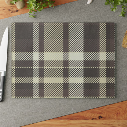 Plaid Glass Cutting Board — Neutral Buffalo Check Kitchen Board