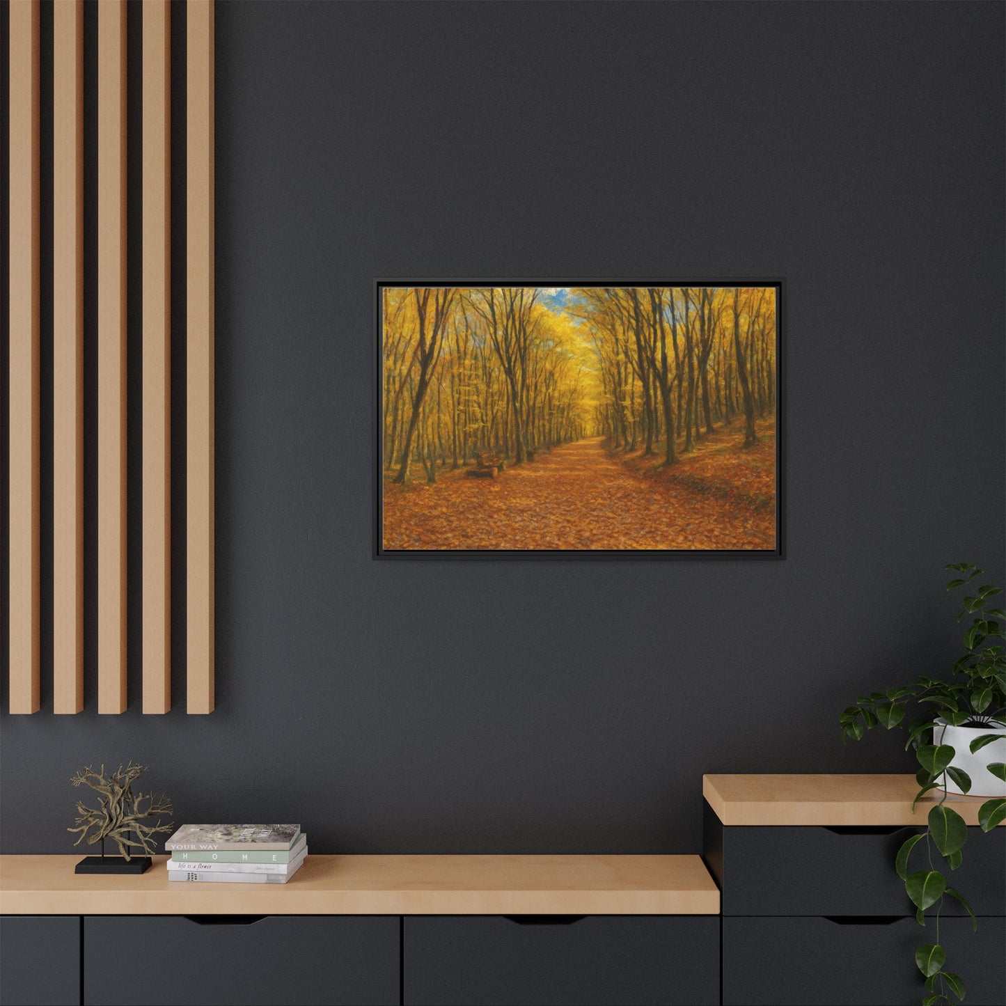 Autumn Forest Framed Canvas Art, Cozy Wall Decor, Nature Inspired Gift, Fall Home Accent, Perfect for Thanksgiving - TRV