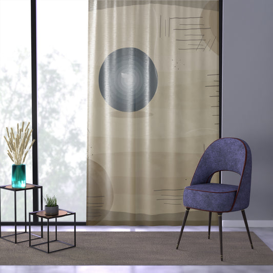 Abstract Neutral Circles Window Curtain | Modern Geometric Sheer Panel - TRV