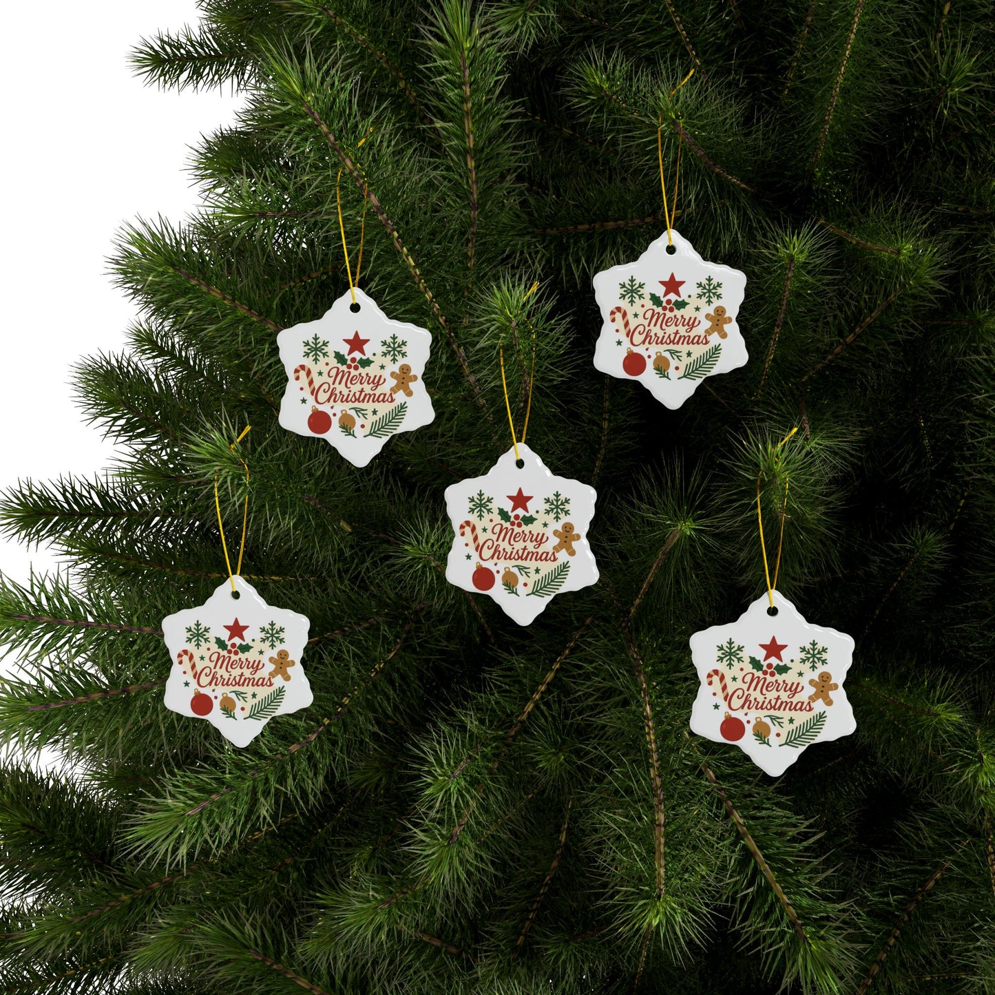 Merry Christmas Ceramic Ornament — Double-Sided Holiday Tree Decoration (Gingerbread & Candy Cane Design)