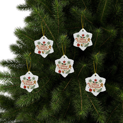 Merry Christmas Ceramic Ornament — Double-Sided Holiday Tree Decoration (Gingerbread & Candy Cane Design)