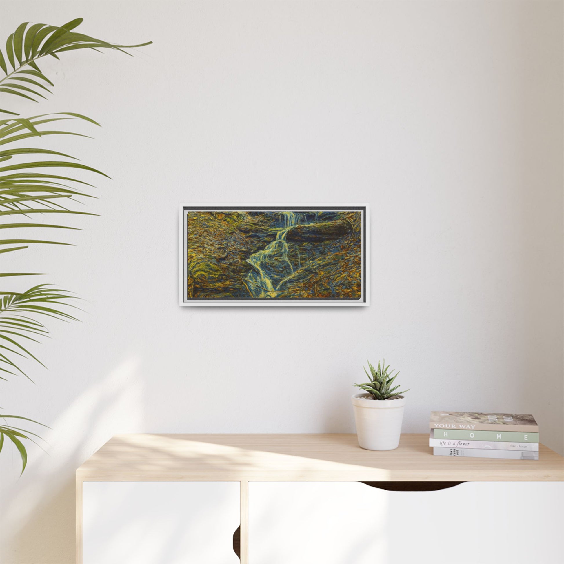 Van Gogh Style Framed Matte Canvas Art Print - Nature-Inspired Wall Decor, Abstract Waterfall Artwork, Home Office Decoration - TRV