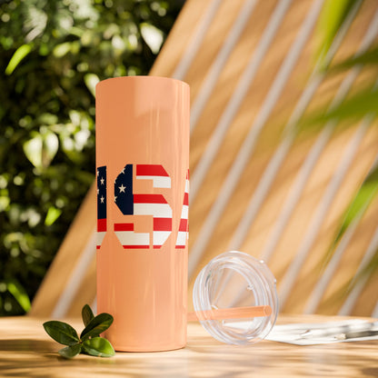 Skinny Tumbler — USA Flag 20oz Straw Tumbler (Patriotic Travel Cup)