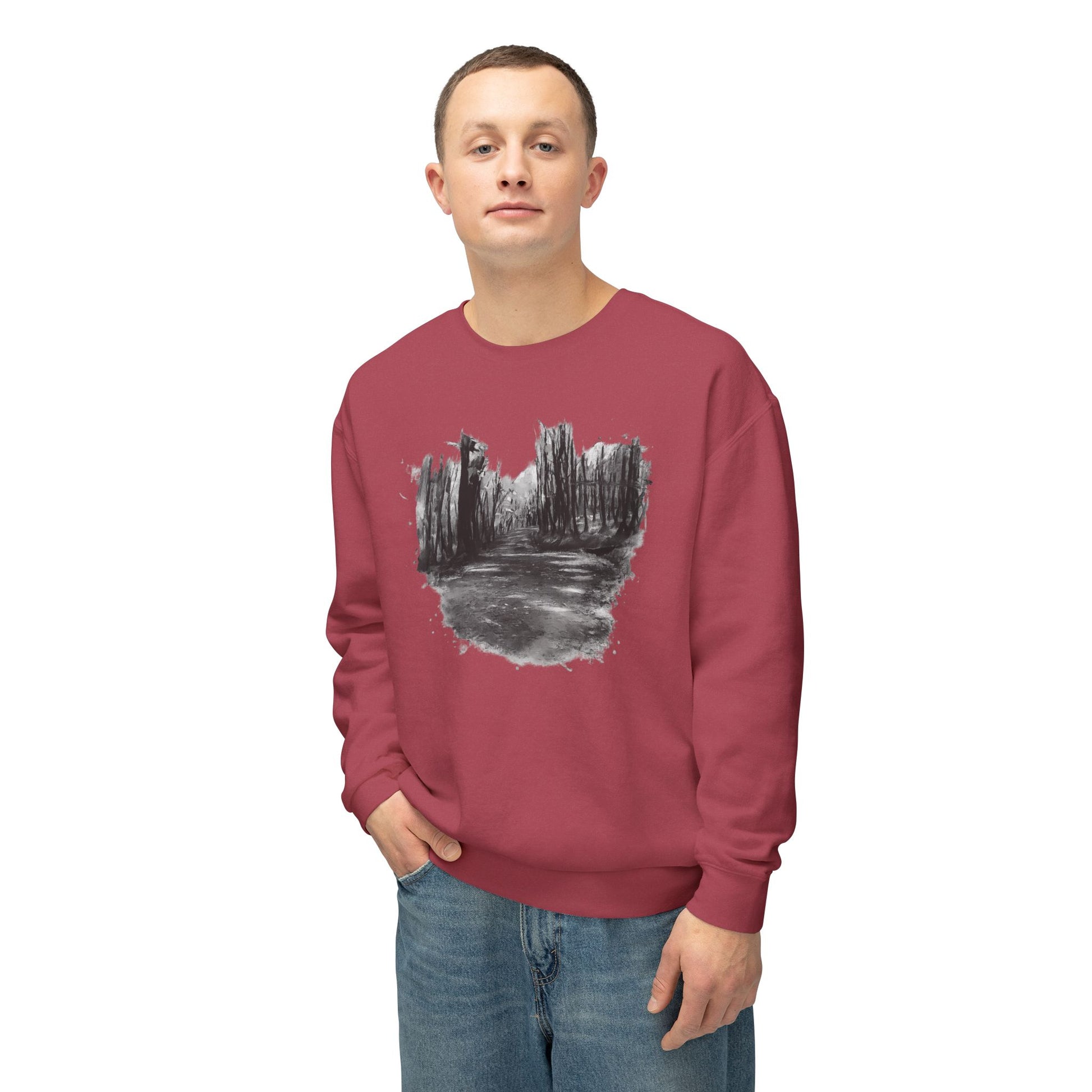 Scenic Minimalist Crewneck Sweatshirt - Cozy Art Tee for Nature Lovers, Gift for Her, Layering Essential, Perfect for Fall, Everyday Wear - TRV
