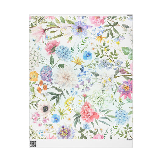Floral Watercolor Wrapping Paper Roll — Pastel Flowers Gift Wrap for Mother's Day & Spring