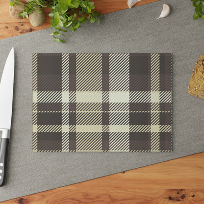 Plaid Glass Cutting Board — Neutral Buffalo Check Kitchen Board