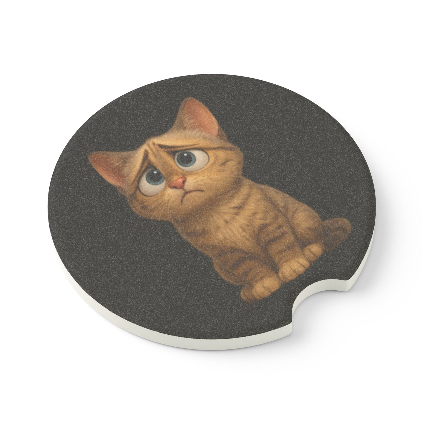 Sad Kitten Soapstone Car Coaster — Cute Cat Drink Holder for Cars