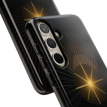Tough Cases - Radiant Star Phone Case, Protective Black Shockproof Cover with Golden Light Design