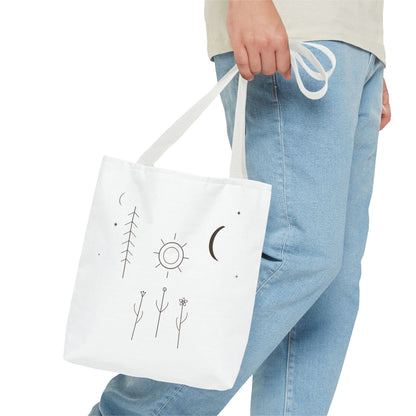 Minimal Moon and Sun Botanical Tote | Celestial Line Art Bag
