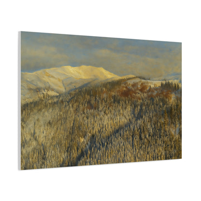 Mountain Serenity Stretched Canvas Art, Winter Landscape Wall Decor, Nature Print for Home, Gift for Nature Lovers, Cozy Interior Accent