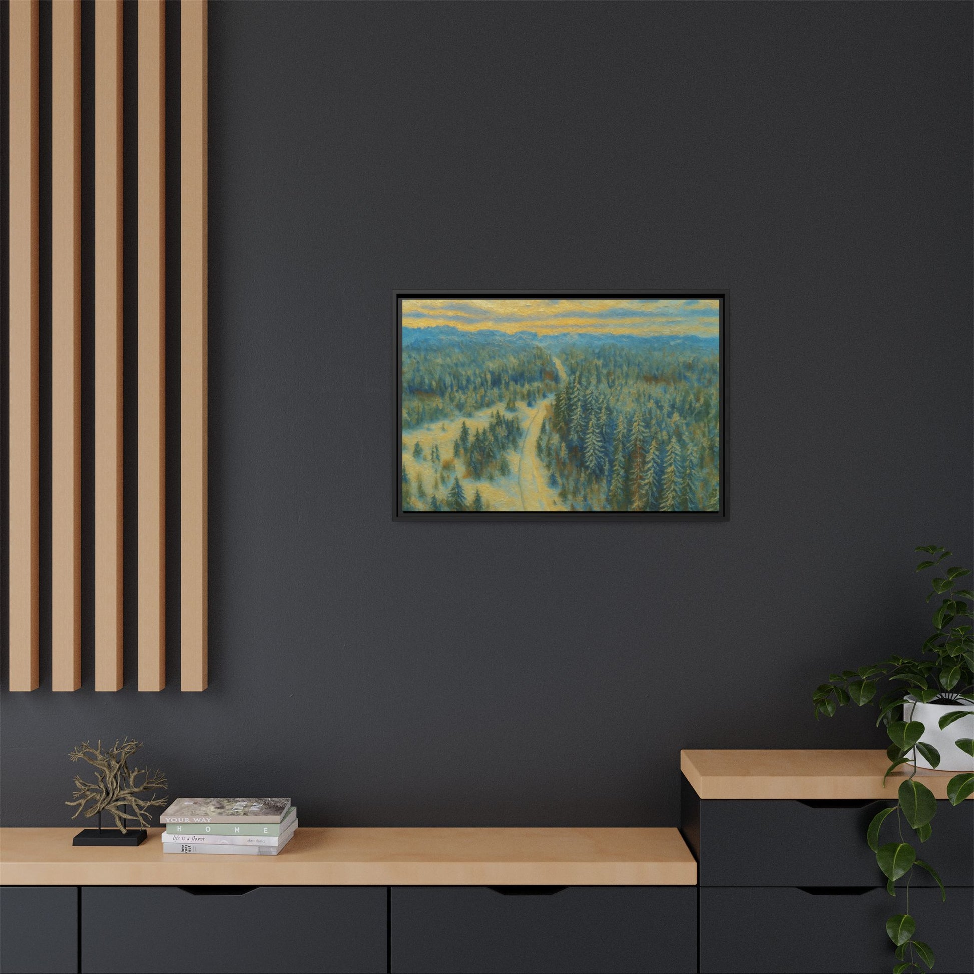 Framed Matte Canvas Art Print, Tranquil Forest Landscape, Home Decor for Nature Lovers, Wall Art for Living Room, Gift for Art Enthusiasts - TRV