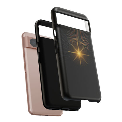 Tough Cases - Radiant Star Phone Case, Protective Black Shockproof Cover with Golden Light Design