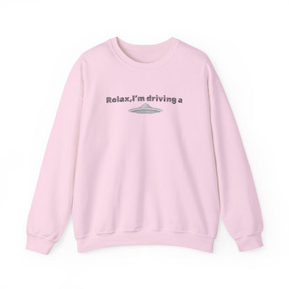 Relaxing UFO Driving Sweatshirt, Funny Gift for UFO Lovers, Unisex Crewneck Pullover, Casual Wear, Space Enthusiast Apparel