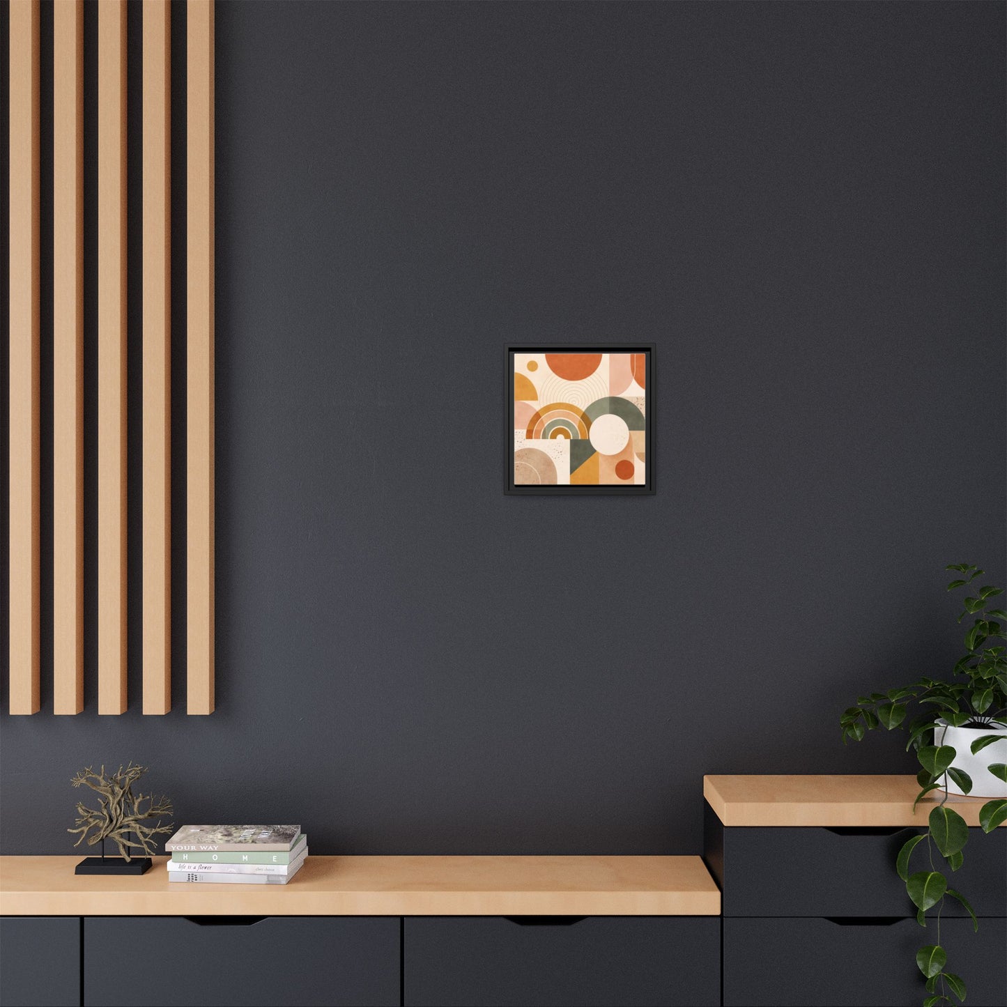 Abstract Terracotta Geometric Rainbow Matte Canvas Framed