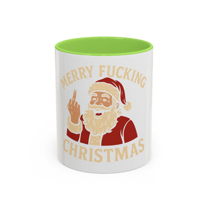 Irreverent Merry Christmas Mug — Funny Santa Middle Finger Coffee Cup (11oz & 15oz)