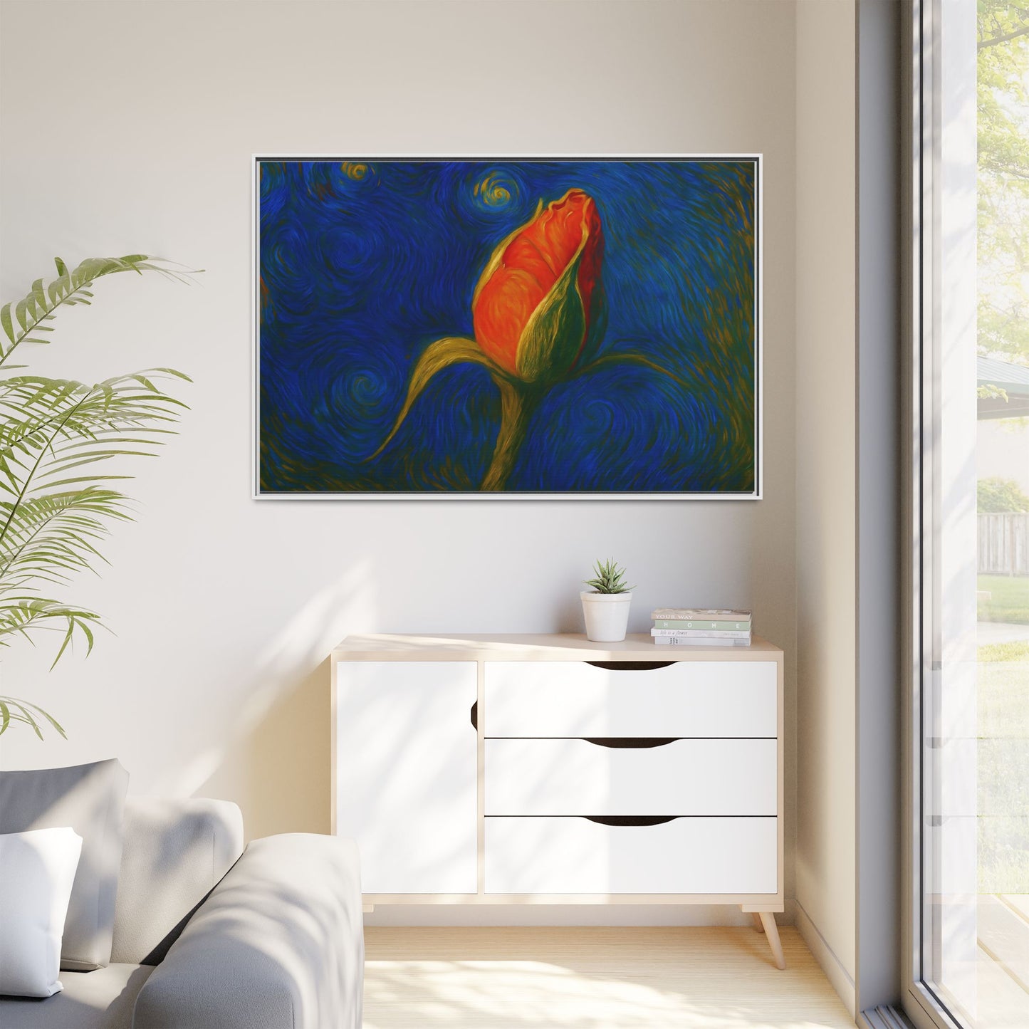 Red Rose Bud Painting Canvas Framed | Matte Wall Art - TRV
