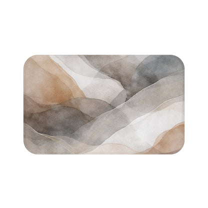 Neutral Watercolor Abstract Bath Mat | Earth Tone Bathroom Rug