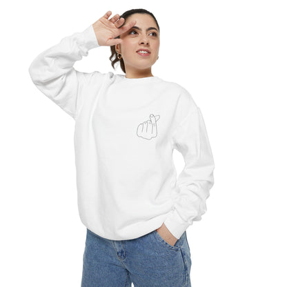 Minimalist Peace Hand Sweatshirt — Small Chest Line Art Crewneck